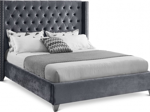 Mustang Wing-Back Tufted Velvet Platform Bed (Grey) 4