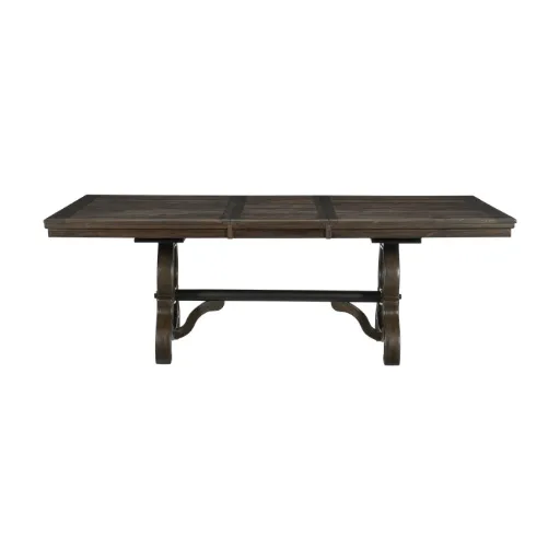 Brown Pine Extendable Trestle Dining Table 5