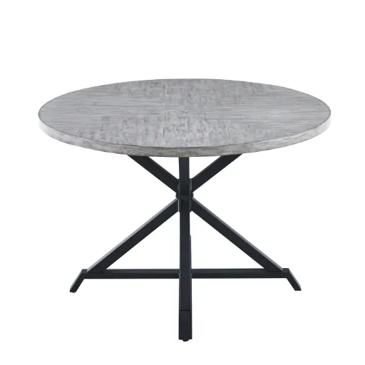 Round Grey Starburst Wood Dining Table with Black Metal Base 4