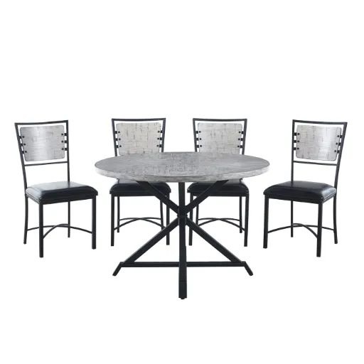 Round Grey Starburst Wood Dining Table with Black Metal Base 5