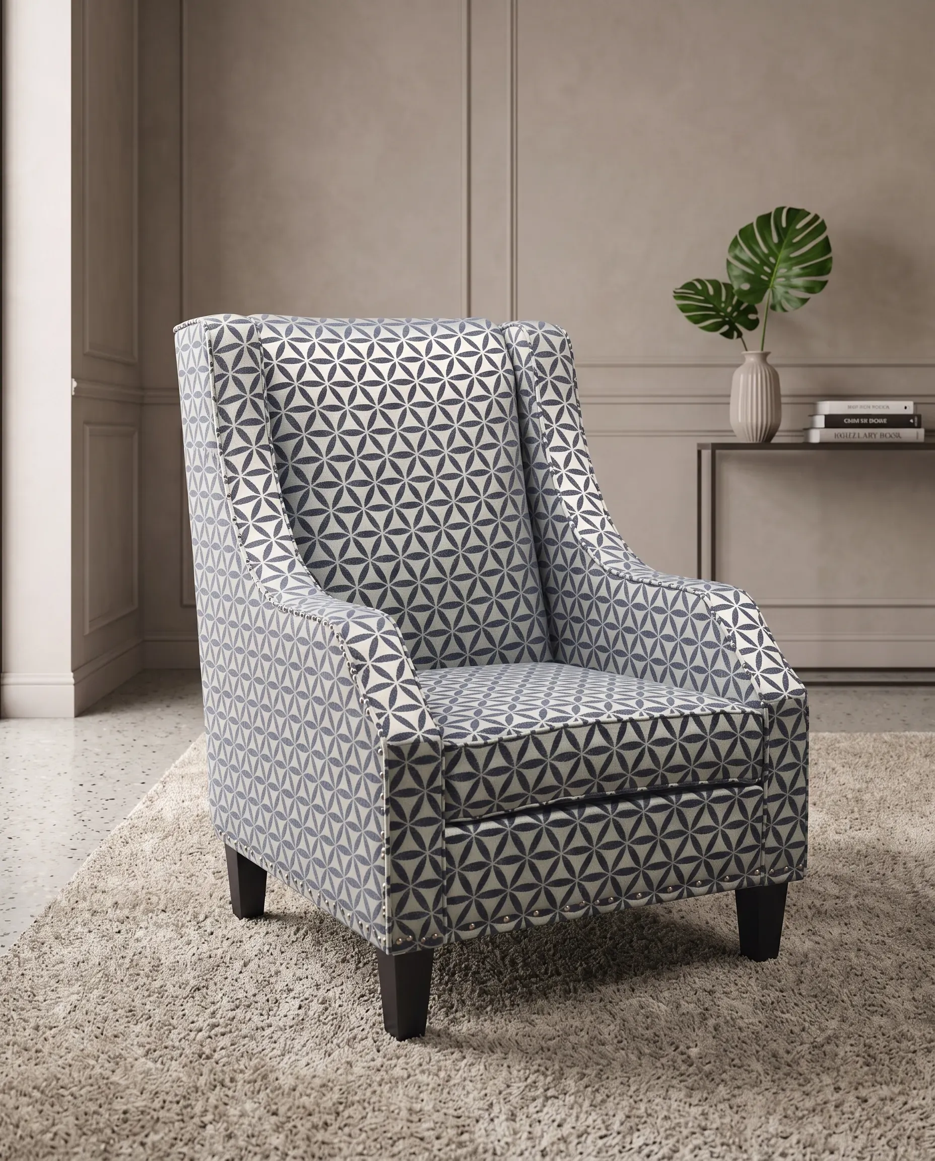 Hazel Geometric Wingback Accent Chair 3