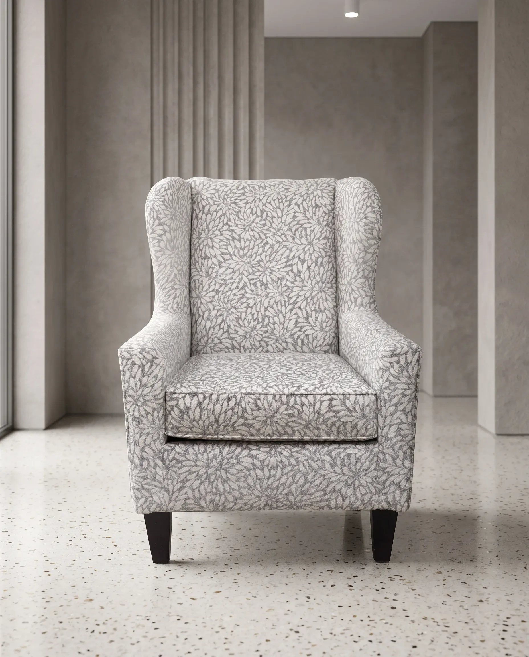 Hydrangea Grey Floral Wingback Accent Chair 4