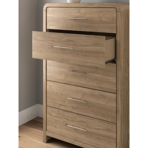 Curved Edge Natural Walnut 5-Drawer Chest 4