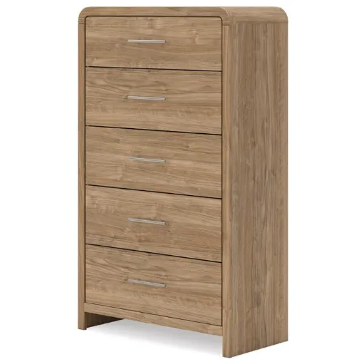 Curved Edge Natural Walnut 5-Drawer Chest 5