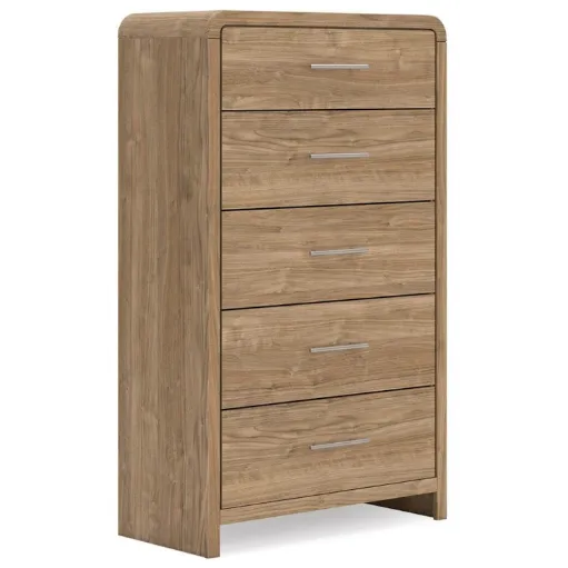 Curved Edge Natural Walnut 5-Drawer Chest 7