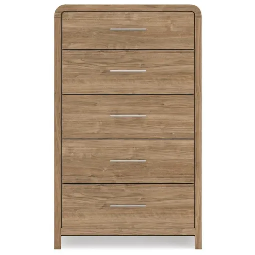 Curved Edge Natural Walnut 5-Drawer Chest 8