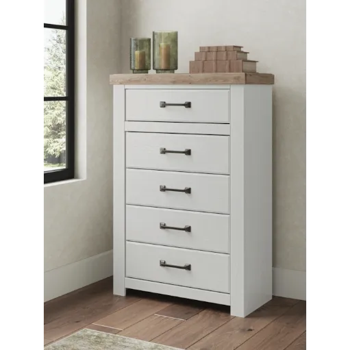 Farmhouse 5-Drawer Chest (White with Wood Top) 2