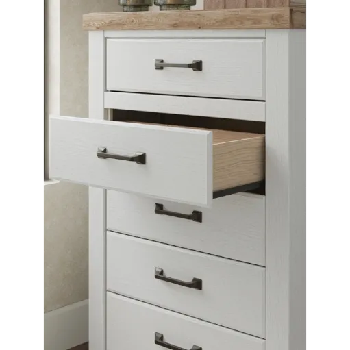 Farmhouse 5-Drawer Chest (White with Wood Top) 3