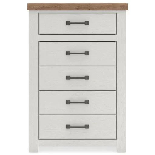 Farmhouse 5-Drawer Chest (White with Wood Top) 5