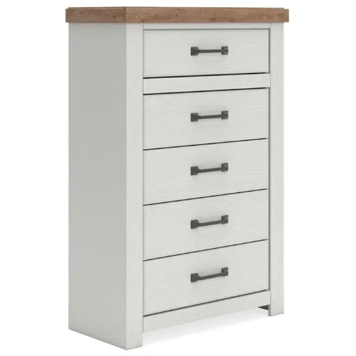 Farmhouse 5-Drawer Chest (White with Wood Top) 6