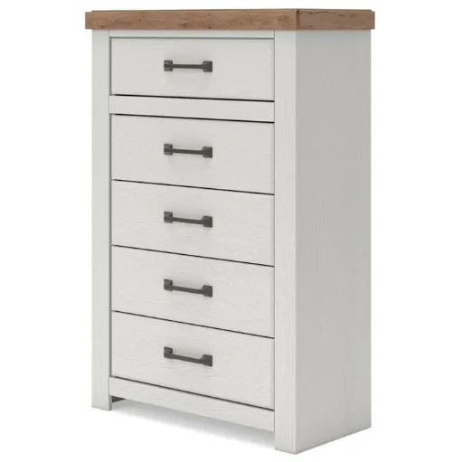 Farmhouse 5-Drawer Chest (White with Wood Top) 7