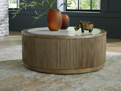 Camdill Faux Marble Top Coffee Table with Reeded Base 2
