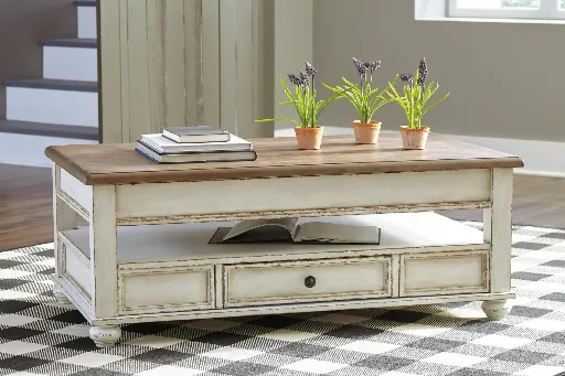 Realyn Two-Tone Lift-Top Coffee Table with Drawer and Shelf 6