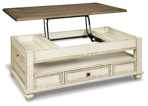 Realyn Two-Tone Lift-Top Coffee Table with Drawer and Shelf 3