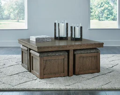 Boardernest Light Brown Coffee Table with 4 Storage Stools 2