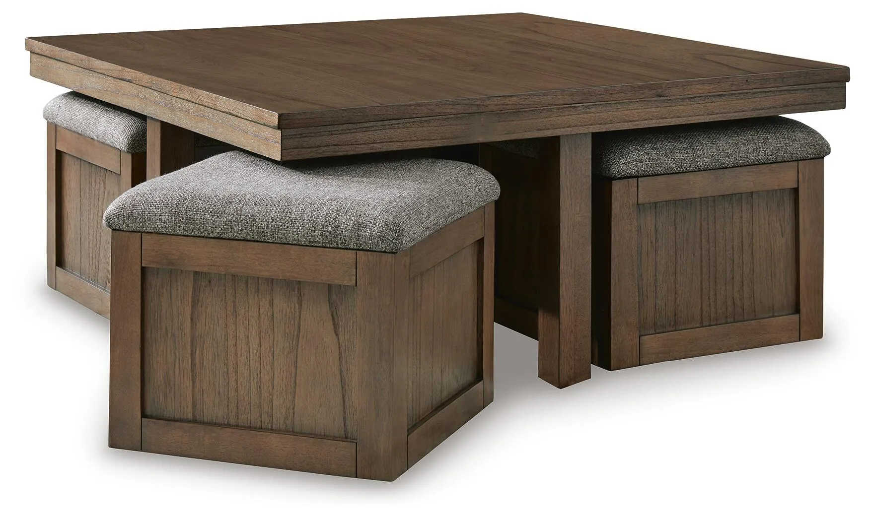 Boardernest Light Brown Coffee Table with 4 Storage Stools 6