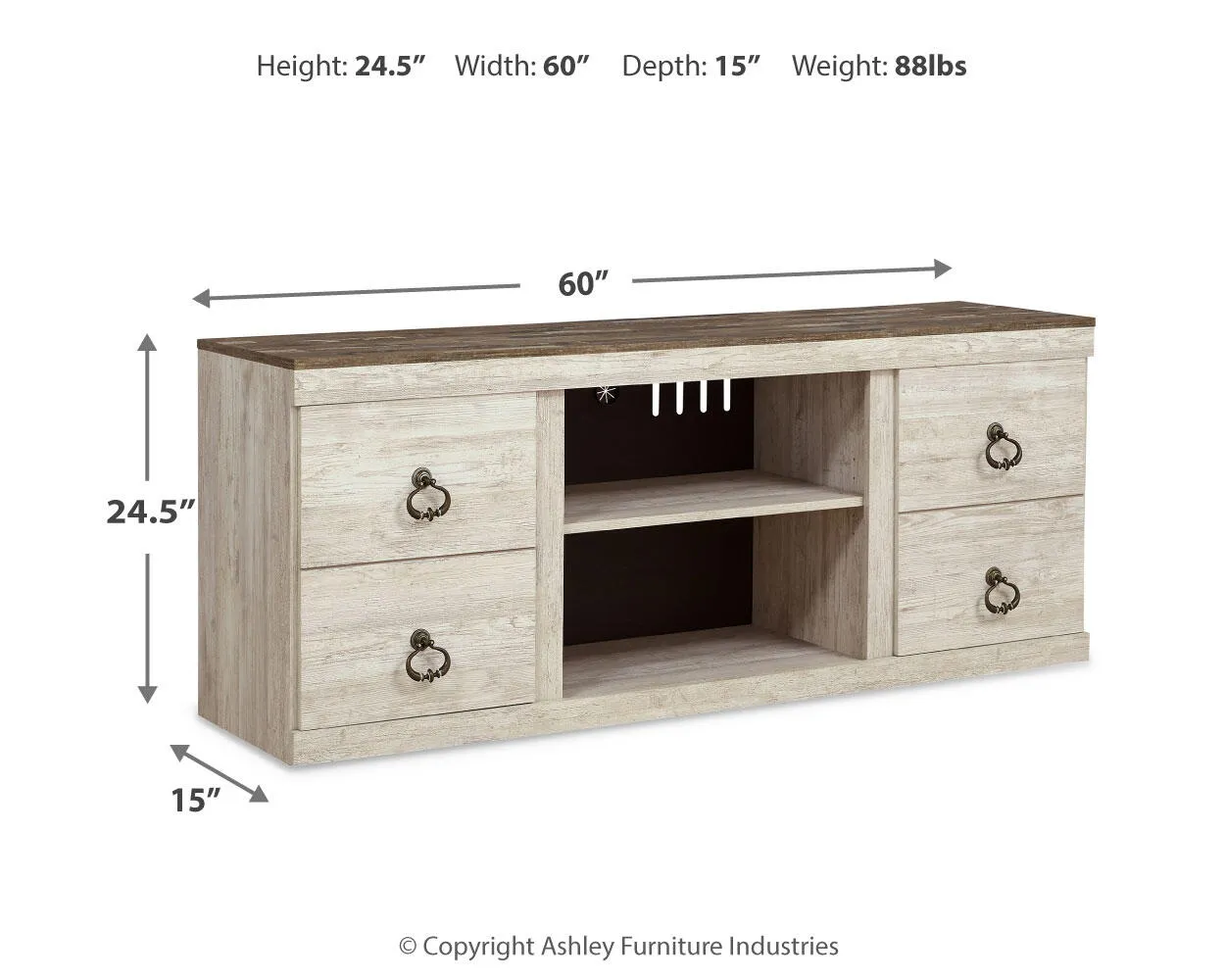 Willowton Whitewash 2-Door 60" TV Stand 9