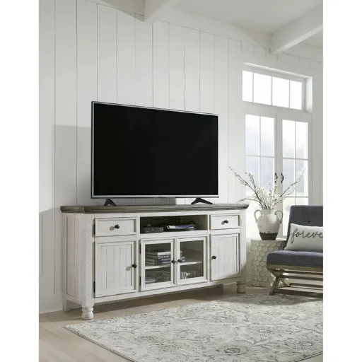 Havalance 74" Two-Tone TV Stand with Glass Doors 5
