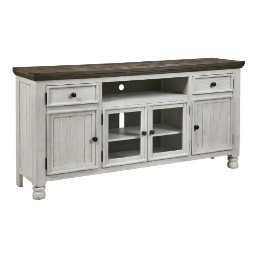 Havalance 74" Two-Tone TV Stand with Glass Doors 7