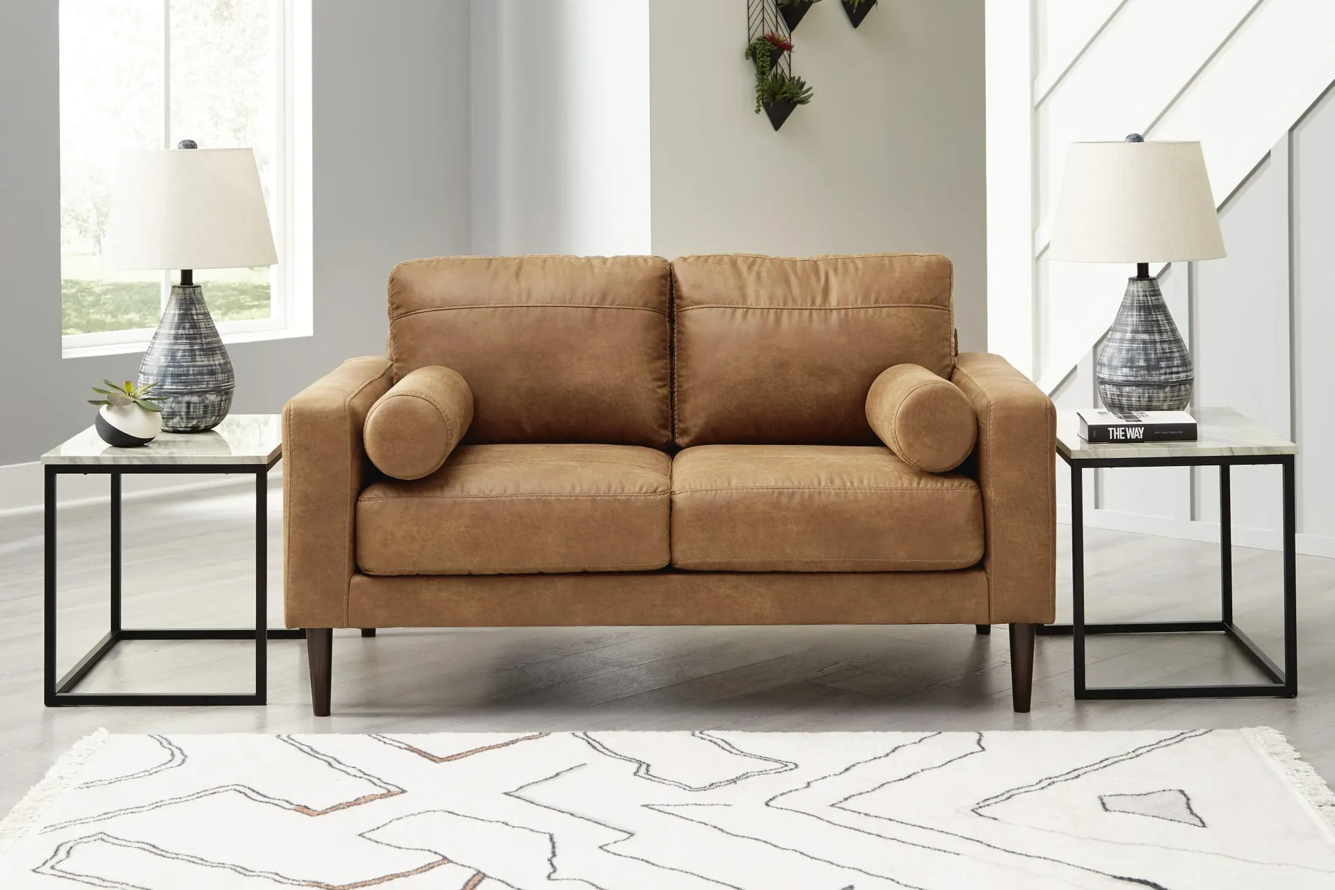 Telora Caramel Leatherette Loveseat 2
