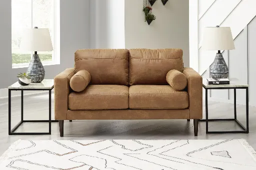 Telora Caramel Leatherette Loveseat 2