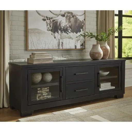 Galliden 80" Worn Black TV Stand with Drawers 2