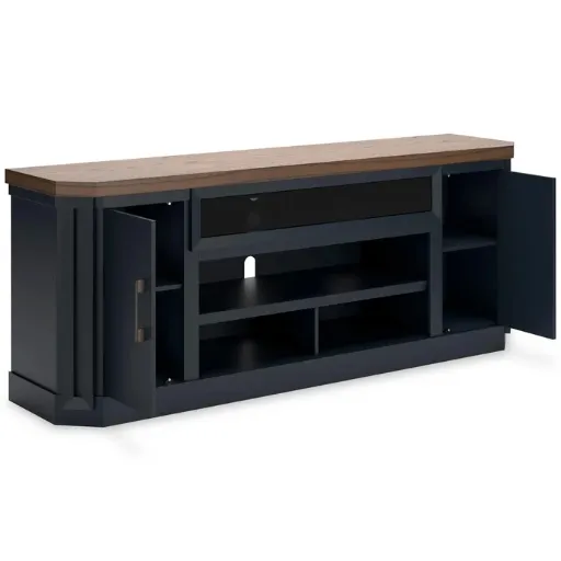 Landocken 83" Slate Blue TV Stand with Wood-Tone Top 4