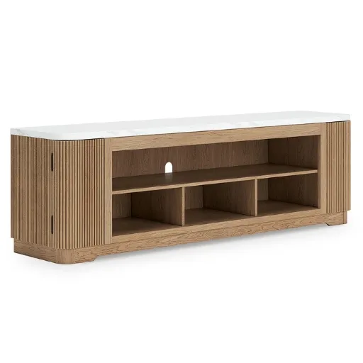 Camdill 80" Faux Marble Top TV Stand with Adjustable Shelves 5