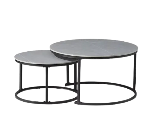 Astoria Matte Black Round Nesting Coffee Table Set with Sintered Stone Top 4