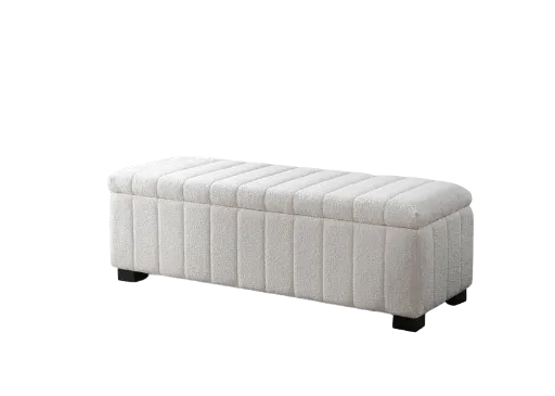 Teddy Cozy White Bouclé Channel-Tufted Storage Bench 2