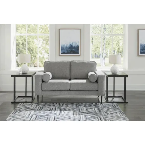 Hazela Chevron Loveseat with Black Metal Legs 4