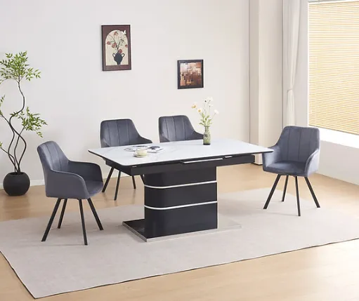 Phewa Snowy White Sintered Stone Extendable Dining Table 2