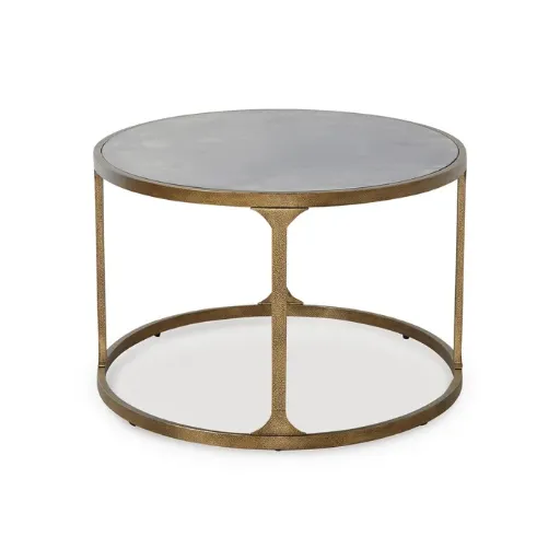 Korajane Antiqued Gold Coffee Table with Faux Marble Glass Top 4