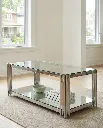 Estrel Chrome and Glass Coffee Table with Mirrored Shelf (Silver) view 4