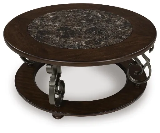 Frallyn Faux Marble Coffee Table with Metal Legs 6