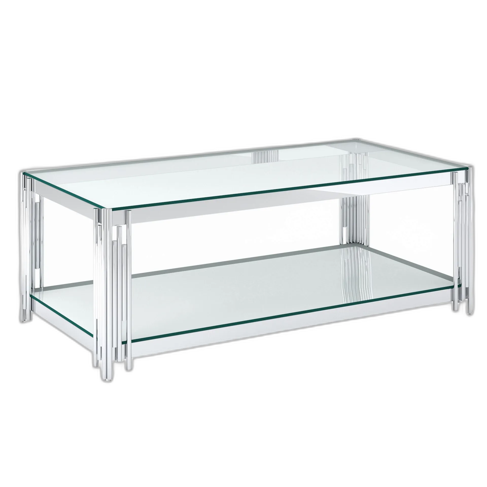 Estrel Chrome and Glass Coffee Table with Mirrored Shelf (Silver) 7