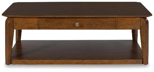 Trenmour Medium Brown Mid-Century Coffee Table with Drawer and Shelf 5