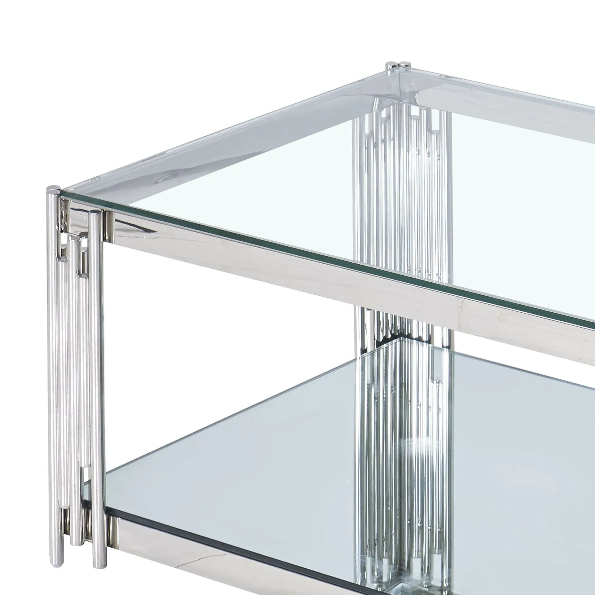 Estrel Chrome and Glass Coffee Table with Mirrored Shelf (Silver) 8