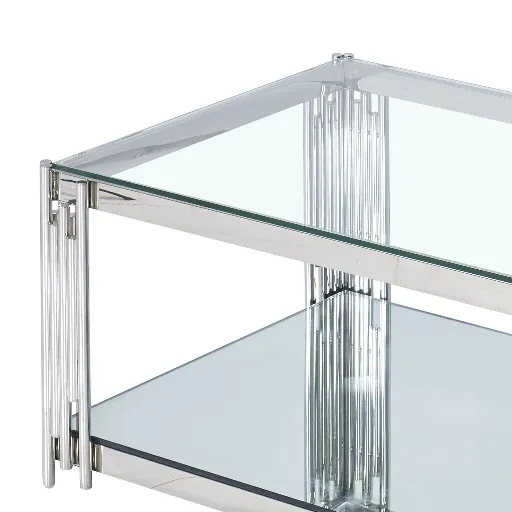 Estrel Chrome and Glass Coffee Table with Mirrored Shelf (Silver) 8