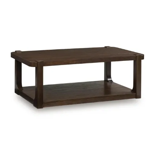 Breckington Dark Brown Coffee Table with Shelf and Casters 8