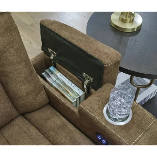 Wolfridge Leatherette Dual Power Recliner with Storage Arms 2