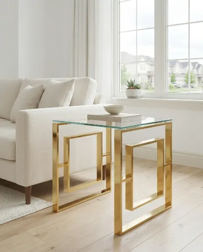 Eros Glass Top Side Table (Gold) 8
