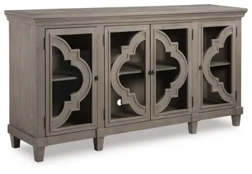 Fossil Ridge Distressed Gray 4-Door Glass Accent Cabinet 2