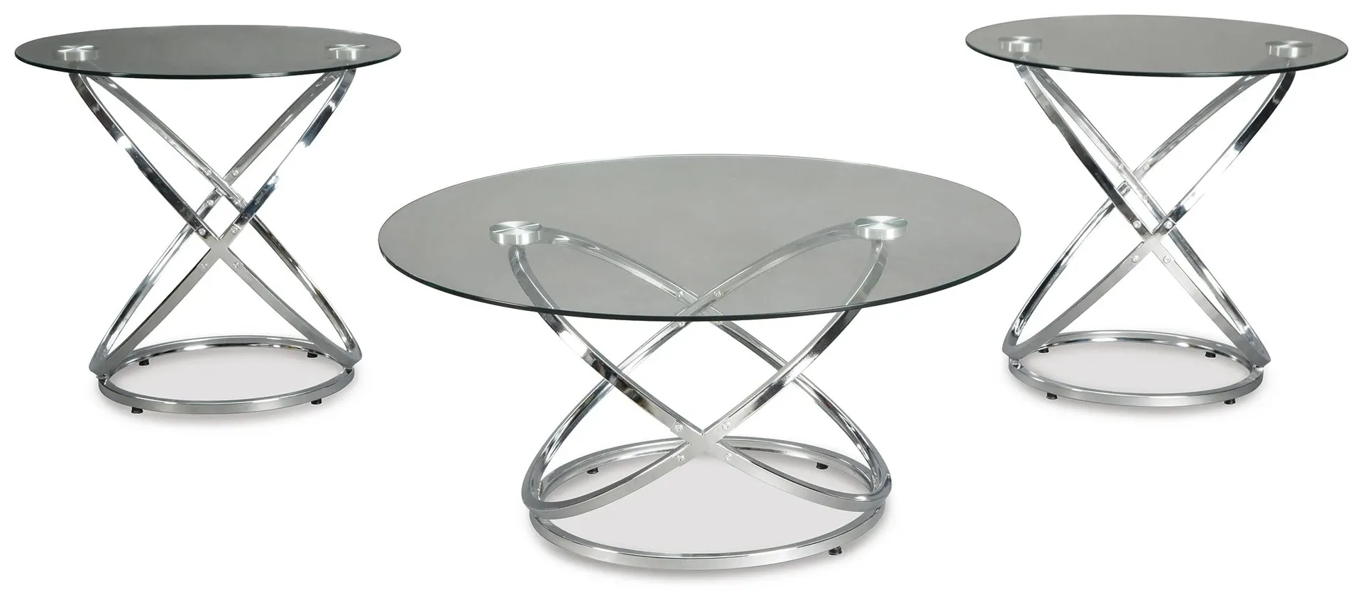 Hollynyx Round Glass and Chrome 3-Piece Coffee Table Set 4