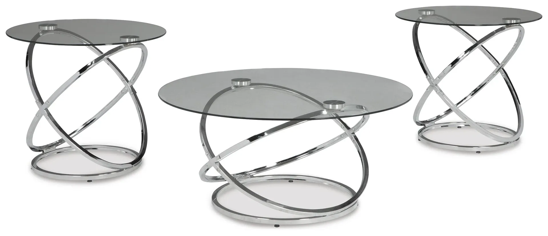 Hollynyx Round Glass and Chrome 3-Piece Coffee Table Set 5