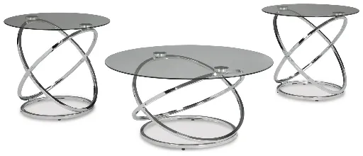 Hollynyx Round Glass and Chrome 3-Piece Coffee Table Set 5