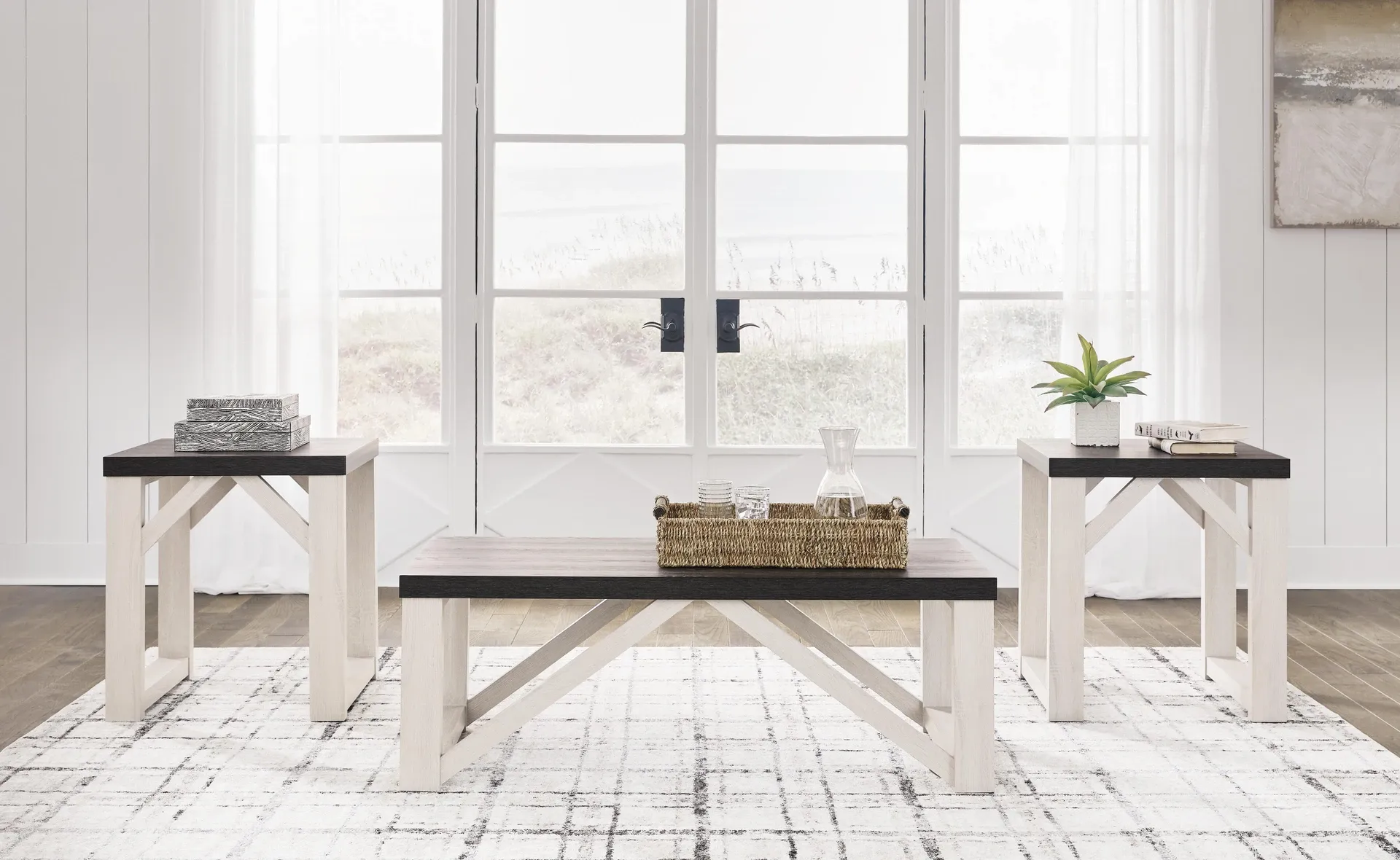 Dorrinson Gray and Antiqued White 3-Piece Coffee Table Set 2