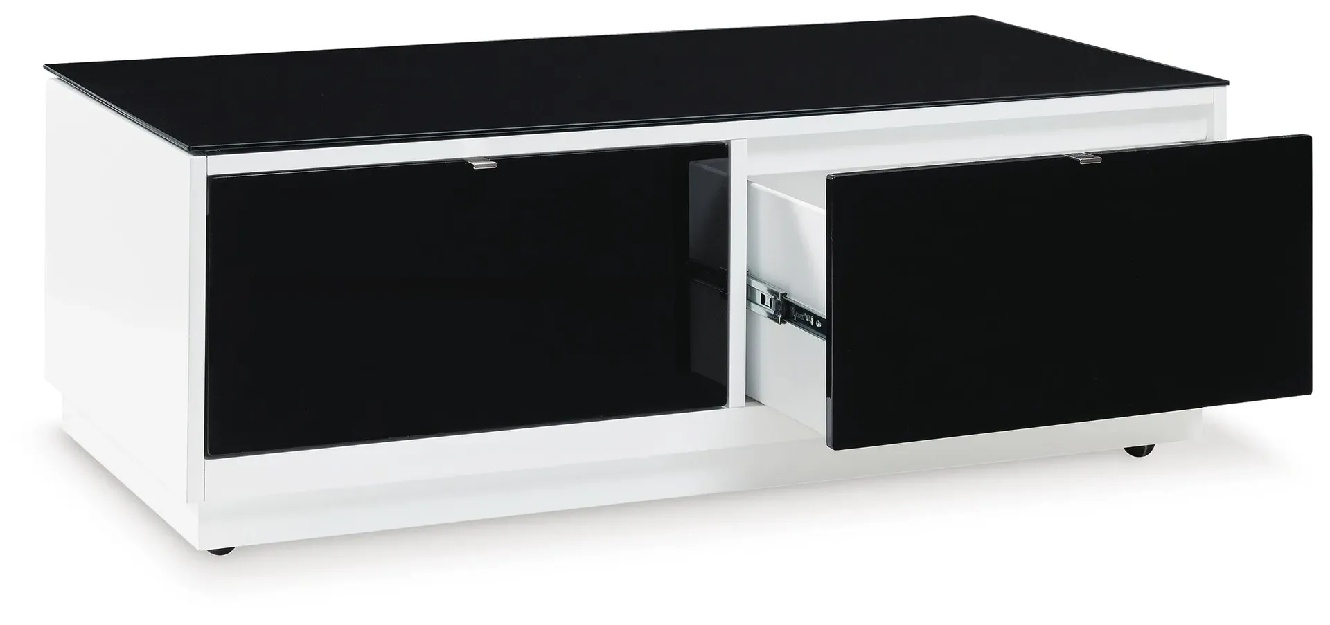 Gardoni White Gloss Coffee Table with Black Glass Top and Drawers 2