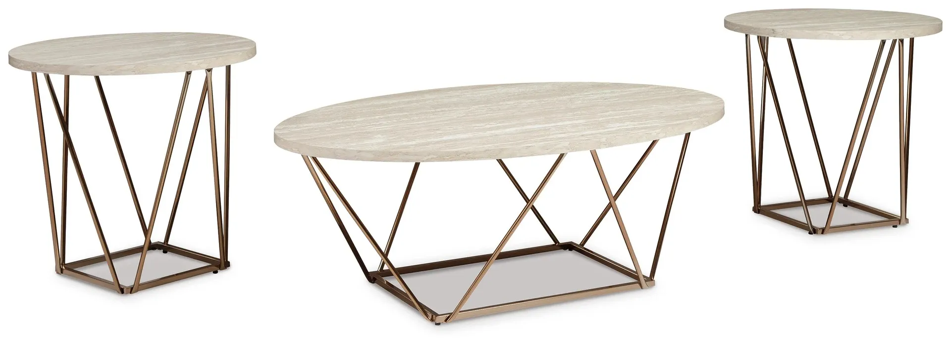 Tarica 3-Piece Faux Marble and Goldtone Coffee Table Set 3