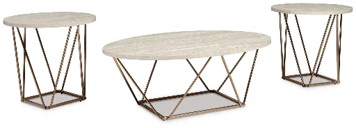 Tarica 3-Piece Faux Marble and Goldtone Coffee Table Set 3